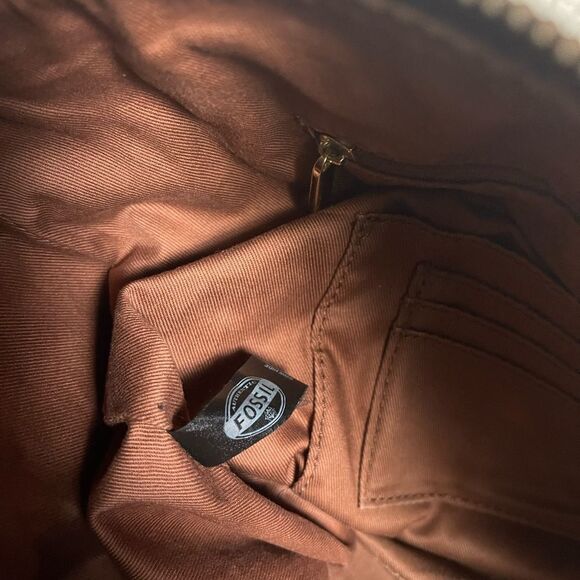 Fossil  Sydney leather Brown Patchwork tote beige & black  patchwork accents. - Picture 13 of 14